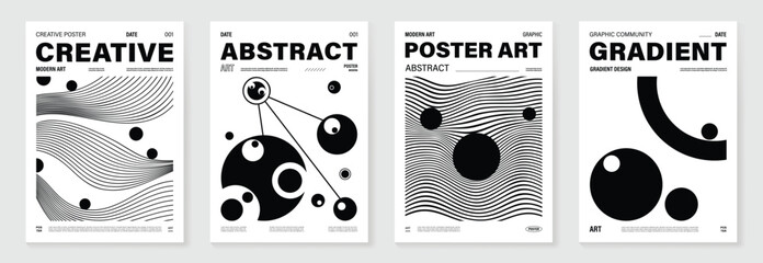 Wall Mural - abstract monochrome poster background vector set. modern cover template with black and white perspec