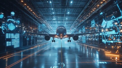 Poster - Airplane in a hangar with digital overlays
