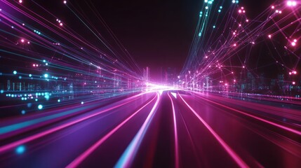 Poster - Futuristic city road with glowing network