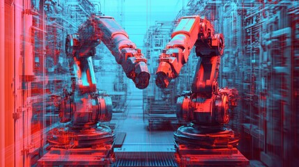 Leinwandbilder - Industrial robots in a futuristic factory