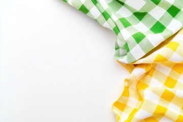 Aufkleber - Green and yellow checkered cloths on white background  Folded, draped fabric