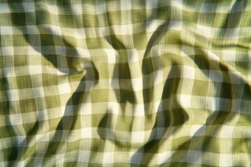 Leinwandbilder - Wrinkled, light olive green and white checkered fabric
