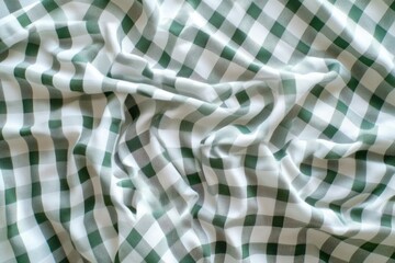 Fototapete - Wrinkled green and white checkered fabric  Close-up view of a textile with a classic pattern