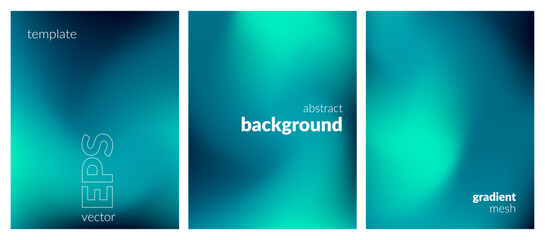 Abstract blurred background set. Gradient mesh. Dark color mix. Effect soft glow blue black blend. Modern design template for web covers, ad banners, posters, brochures, flyers. Vector EP