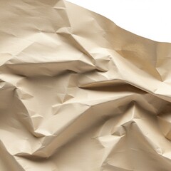 Wall Mural - close up of crumpled light brown paper showing texture and shadows on a white background surface