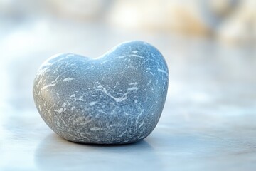 Poster - A grey heart-shaped stone rests on a light surface, showcasing its unique marbled texture.