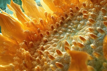 Poster - Close-up of a sunflower's center, showcasing intricate details and warm golden hues.