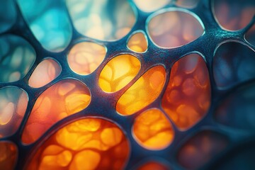 Poster - Abstract image of a network with interconnected nodes glowing orange and teal.