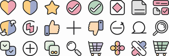 vector icon sheet with heart, star, checkmark, thumbs up, and more – perfect for ui design, web deve