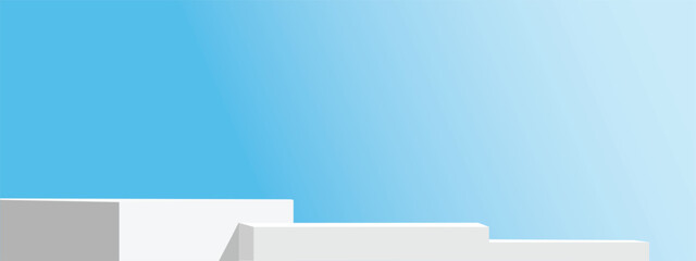 Aufkleber - White podium with geometric shapes on horizontal blue gradient background, minimal and modern style for product display