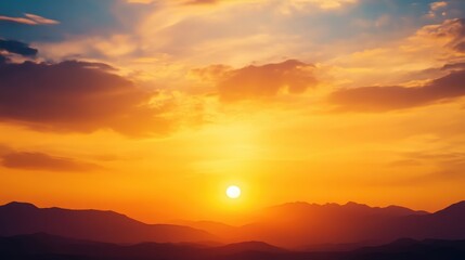 Wall Mural - vibrant sunset over mountain range with silhouetted peaks and colorful sky, serene landscape