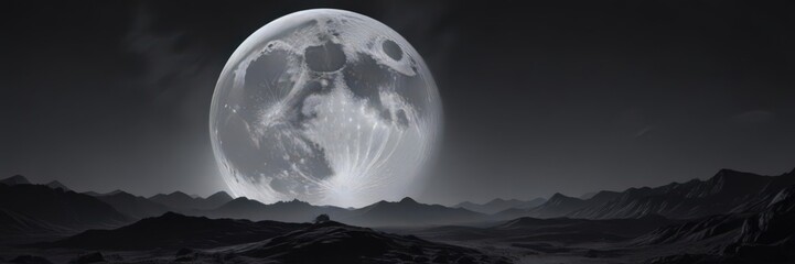 Giant full moon dominates inky black sky, casting long shadows ,  awe-inspiring,  night,  astrophotography