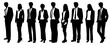 © Galina - Silhouettes of men and women, group standing business people, vector, profile, black color isolated on white background