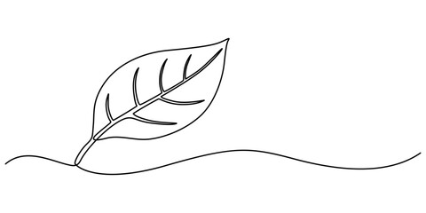 Fototapete - hand drawn leaf icon illustration with single line doodle concept vector, Single continuous line art growing sprout. Plant leaves seed grow soil seedling eco natural farm concept design one sketch pro
