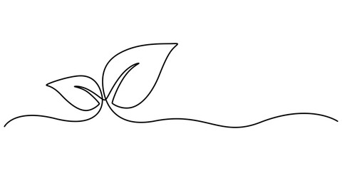 Fototapete - hand drawn leaf icon illustration with single line doodle concept vector, Single continuous line art growing sprout. Plant leaves seed grow soil seedling eco natural farm concept design one sketch pro