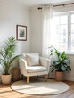 © Moopingthelittlecat - Armchair on Round Rug with Indoor Plants for Home Decor