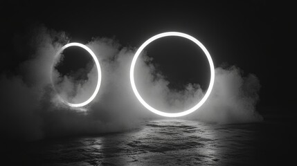 Wall Mural - The concept of smoke rings is visually represented as light, circular particles that waft through the air, creating a mystical and soft visual effect, paired with the theme of a Drifting Echo, in the