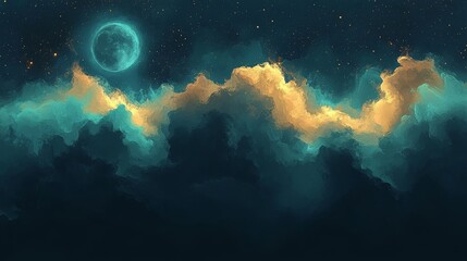 Wall Mural - The illustration titled Fading Universe consists of an abstract collage that blends celestial patterns, constellations, and vintage paper textures, presented on a background that is dark in color