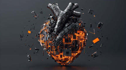 Wall Mural - a futuristic mechanical heart with glowing circuits suggests technological advancements in medicine 