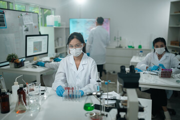Wall Mural - medical science and technology professionals working in a laboratory research environment where scie
