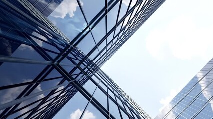 Poster - 3d rendering of modern architecture, Skyscraper corporate office building with glass window