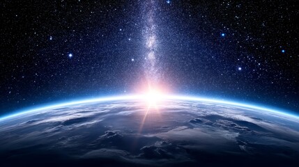 Wall Mural - cosmic sunrise over earth horizon - a breathtaking view of earth from space, showcasing a vibrant su