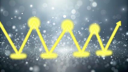 Wall Mural - bright yellow arrows on soft foggy gray background symbolize growth and progress in business