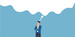© BayStudio - businessman with thinking cloud or bubble chat illustration, thinking of solution as thought bubble, blank cloud over head with copy space