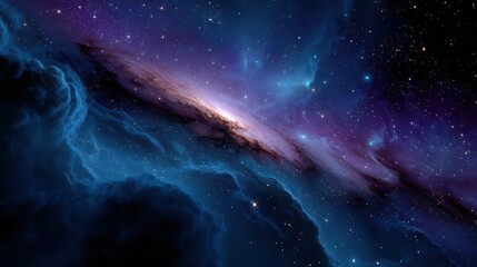 Stunning, ultra-realistic deep space view with detailed nebula in rich blue and purple tones