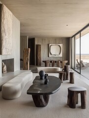 Leinwandbilder - Serene contemporary living room with unique furniture neutral color palette elegant aesthetic design