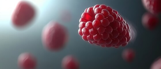 Aufkleber - Floating ripe raspberry delight on a soft gray canvas closeup rendering with bokeh effect and depth of field