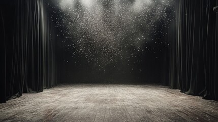 Aufkleber - Dramatic theater stage backdrop spotlighting on the wooden stage behind dark velvet curtains