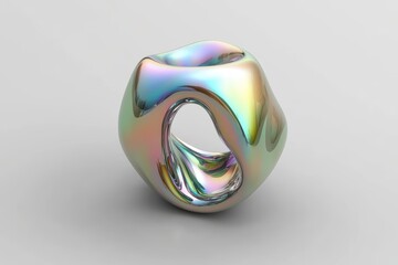 Aufkleber - Iridescent Liquid Metallic Shape Abstract Object Smooth Surface Geometric Design Art Decorative Ornament Studio Shot Clean Background