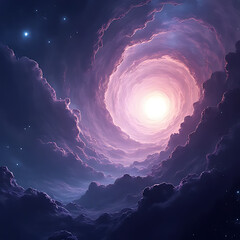 Wall Mural - Radiant tear in the universe revealing dimensional layers, surrounded by stars, gas clouds and subtle planetary debris, striking color harmony