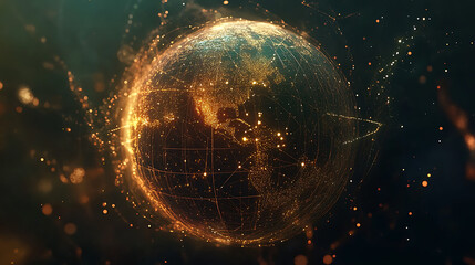 Canvas Print - planet earth in space , binary code technology , glowing sphere on black background
