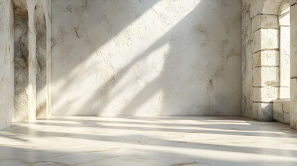 Wall Mural - sunlit interior with aged walls and marble floor