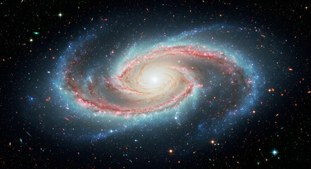 Wall Mural - Spiral galaxy swirling in deep space, vibrant colors and swirling arms against a backdrop of distant stars