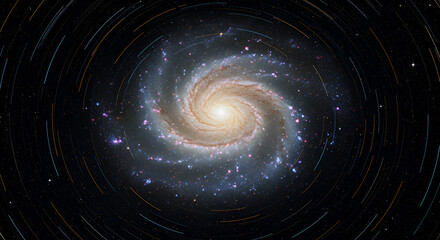 Wall Mural - Spiral galaxy, vibrant colors, cosmic dust, intricate spiral arms, deep space