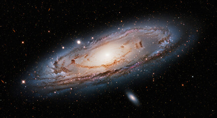 Wall Mural - Spiral galaxy with swirling arms of light and dark nebulae against a backdrop of distant stars