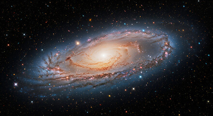 Wall Mural - Spiral galaxy with swirling arms of light and dark nebulae against a star-studded backdrop