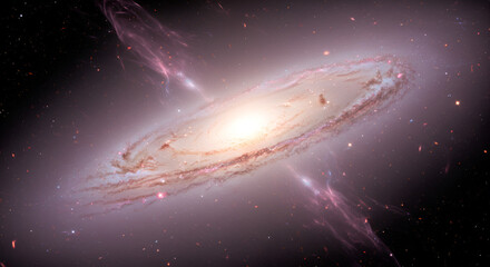 Wall Mural - Spiral galaxy with swirling dust and gas nebulae in deep space