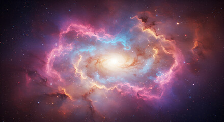 Wall Mural - Spiral nebula with vibrant swirling colors, vast cosmic expanse, and numerous stars