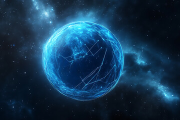 Wall Mural - planet earth in space , binary code technology , glowing sphere on black background