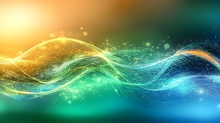Wall Mural - Colorful Abstract Waves of Light and Energy Flowing in a Dynamic Digital Background