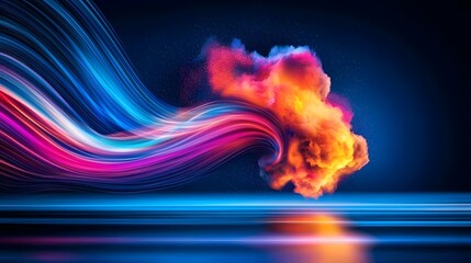 Wall Mural - Colorful Abstract Cloud with Dynamic Light Trails in a Vivid, Dark Background