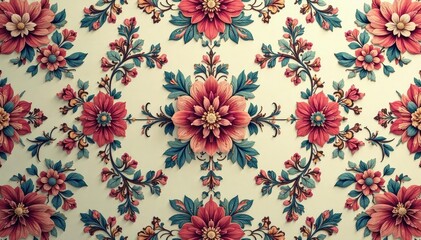 intricate floral damask pattern in muted tones, pattern, graphics
