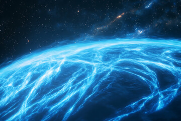 Wall Mural - planet earth in space , binary code technology , glowing sphere on black background