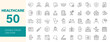 © Dear Lala - Healthcare icon set. Containing medicine, hospital, doctor, nurse, ambulance, medical, treatment, pills, mental care and more. Editable line icons. Vector illustration.
