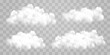 © Leonid - White vector realistic cloud set. Vector weather element on png background. Cloud texture, nature sky or foggy nature illustration isolated on transparent background.