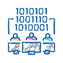 coding teamwork icon doodle illustration